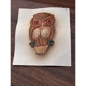 Vintage Owl Leather Textured Brooch
